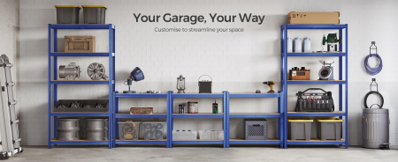 Raft de depozitare metalic, cu rafturi din PAL, 5 polite, max. 600 kg, 200x100x50cm, albastru [8]