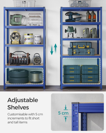 Raft de depozitare metalic, cu rafturi din PAL, 5 polite, max. 600 kg, 200x100x50cm, albastru [4]