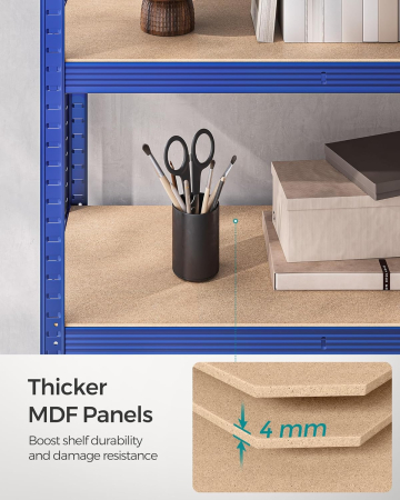 Raft de depozitare metalic, cu rafturi din PAL, 5 polite, max. 600 kg, 200x100x50cm, albastru [7]