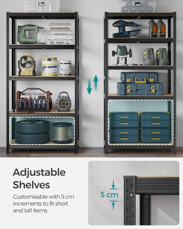 SONGMICS Raft de depozitare metalic, cu rafturi din PAL, 5 polite, max. 600 kg, 200x100x50cm, negru [4]