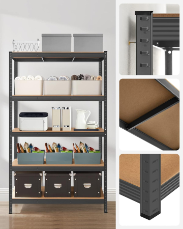SONGMICS Raft de depozitare metalic, cu rafturi din PAL, 5 polite, max. 875 kg, 200x120x60cm, negru [7]