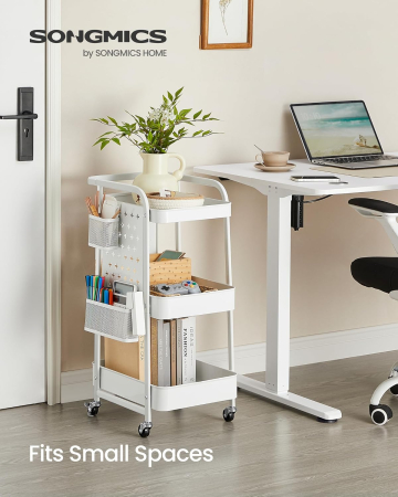 SONGMICS Raft de depozitare mobil tip carucior rulant, pentru baie sau bucatarie, cadru otel, 32x43x74 cm, alb [1]