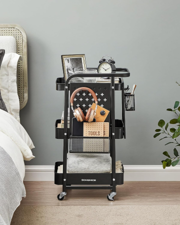 SONGMICS Raft de depozitare mobil tip carucior rulant, pentru baie sau bucatarie, cadru otel, 32x43x74 cm, negru [2]