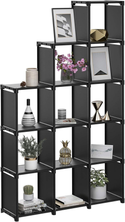 SONGMICS Raft de depozitare modular cu 12 cuburi, textil, personalizabil, 30x105x140 cm, negru [7]