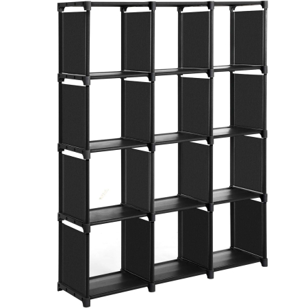 Organizare - SONGMICS Raft de depozitare modular cu 12 cuburi, textil, personalizabil, 30x105x140 cm, negru