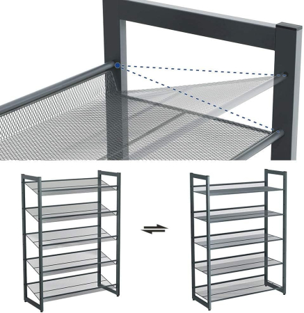 SONGMICS Raft de depozitare pantofi pe 5 niveluri, metal, rafturi plate sau unghiulare reglabile, 31x74x104cm, negru [10]