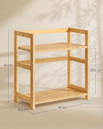 Raft de depozitare pe 2 niveluri, MDF, organizator de birou sau bucatarie, 42x18x43 cm, bej natural [1]
