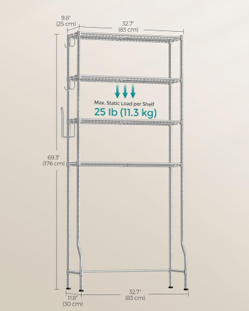 Raft de depozitare pentru baie, suprapunere peste masina spalat sau vas WC, 30x83x176 cm, argintiu [2]