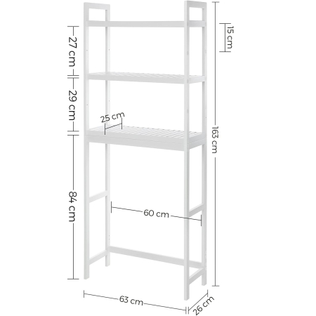 SONGMICS Raft de depozitare pentru baie, suprapunere peste masina spalat sau vas WC, din bambus, rafturi reglabile, 26x63x163 cm, alb [6]