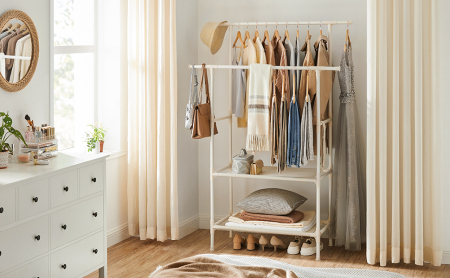 SONGMICS Raft de haine cu bara dubla pentru umerase, 2 polite, incarcare 70 kg, 114x45x171cm, alb [1]