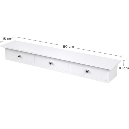 Raft de perete plutitor cu 3 sertare, din MDF lucios, 80x15x10 cm, alb [2]