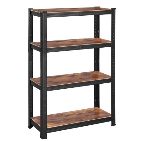 Baie - Raft depozitare metalic cu aspect elegant, 5 niveluri, reglabil, 520 kg, 40x80x160 cm, maro rustic si negru