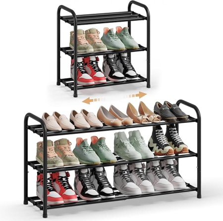 Raft extensibil pentru incaltaminte, 3 niveluri, metal, pana la 12 perechi pantofi, reglabil 25x48x(44-82) cm, negru [5]
