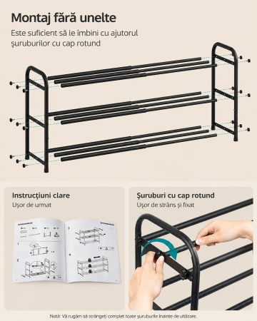 Raft extensibil pentru incaltaminte, 3 niveluri, metal, pana la 12 perechi pantofi, reglabil 25x48x(44-82) cm, negru [3]