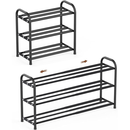 Raft extensibil pentru incaltaminte, 3 niveluri, metal, pana la 12 perechi pantofi, reglabil 25x48x(44-82) cm, negru [7]