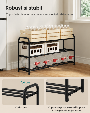 Raft extensibil pentru incaltaminte, 3 niveluri, metal, pana la 12 perechi pantofi, reglabil 25x48x(44-82) cm, negru [1]