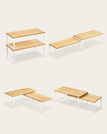 Raft organizator condimente extensibil set 2 bucati, metal si PAL, suprapozabil, 39x19x15 cm, maro natur [1]