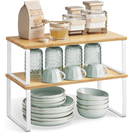 Raft organizator condimente extensibil set 2 bucati, metal si PAL, suprapozabil, 39x19x15 cm, maro natur [7]