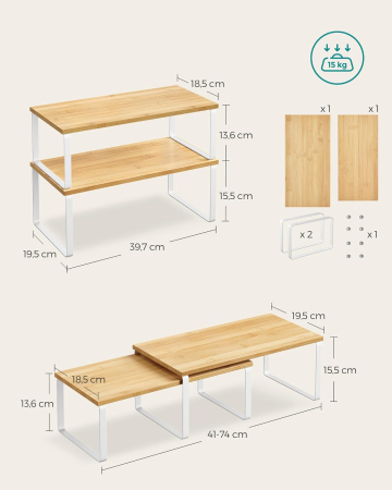 Raft organizator condimente extensibil set 2 bucati, metal si PAL, suprapozabil, 39x19x15 cm, maro natur [3]