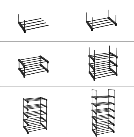 Raft pantofi 6 niveluri, 12 perechi incaltaminte, structura metalica, 45x30x106 cm, negru [5]
