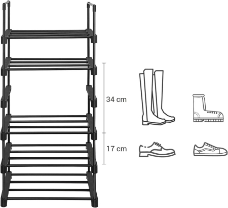 Raft pantofi 6 niveluri, 12 perechi incaltaminte, structura metalica, 45x30x106 cm, negru [1]