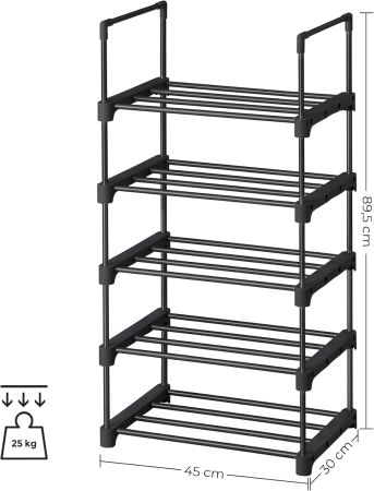 Raft pentru pantofi 5 niveluri, suport metalic modular, pana la 10 perechi incaltaminte, 45x30x90 cm, negru [3]