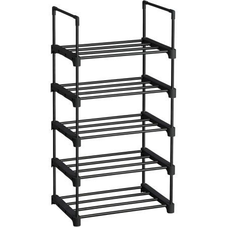 Living & hol - Raft pentru pantofi 5 niveluri, suport metalic modular, pana la 10 perechi incaltaminte, 45x30x90 cm, negru