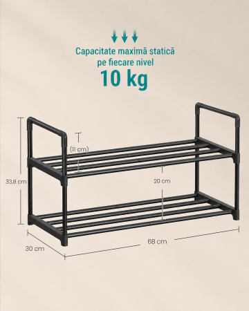 Raft pentru pantofi cu 2 niveluri, capacitate 6-9 perechi, 68x30x34 cm, negru [6]