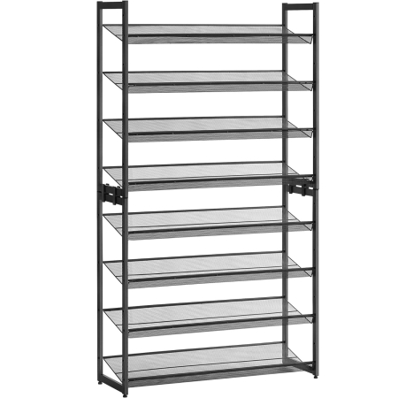 Pantofare - Raft pentru pantofi suprapozabil, pe 8 nivele, din metal, cu rafturi reglabile, pentru 32-40 perechi, 31x 92x163cm, negru