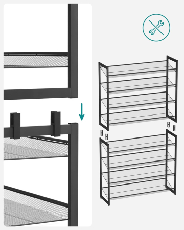 Raft pentru pantofi suprapozabil, pe 8 nivele, din metal, cu rafturi reglabile, pentru 32-40 perechi, 31x 92x163cm, negru [7]