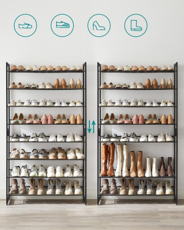 Raft pentru pantofi suprapozabil, pe 8 nivele, din metal, cu rafturi reglabile, pentru 32-40 perechi, 31x 92x163cm, negru [4]