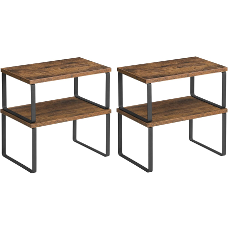 Rafturi bucatarie 30x20x16 cm, set 4 buc, modulare, suprapozabile si extensibile, metal si PAL, maro rustic [0]