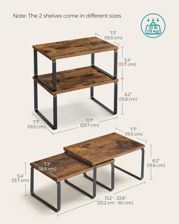 Rafturi bucatarie 30x20x16 cm, set 4 buc, modulare, suprapozabile si extensibile, metal si PAL, maro rustic [2]