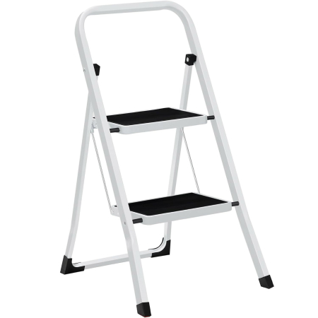 SONGMICS Scara pliabila cu 2 trepte, cauciuc antiderapant, sarcina 150 kg, otel, 45x55x82cm, alb si negru [0]