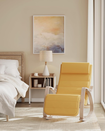 Scaun balansoar din lemn, suport picioare reglabil, maxim 150kg, 121x67x84 cm, galben [2]