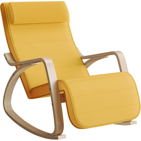 Mobila bucatarie - Scaun balansoar din lemn, suport picioare reglabil, maxim 150kg, 121x67x84 cm, galben