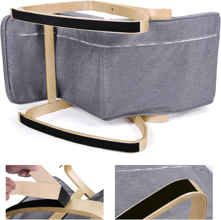 Scaun balansoar din lemn, suport picioare reglabil, maxim 150kg, 55x122x84cm, gri inchis [4]