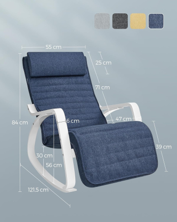 Scaun balansoar din lemn, suport picioare reglabil, maxim 150kg, 67x122x84 cm, albastru [2]