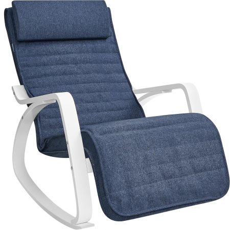 Mobila bucatarie - Scaun balansoar din lemn, suport picioare reglabil, maxim 150kg, 67x122x84 cm, albastru