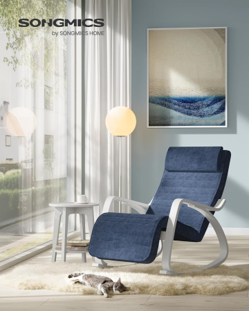 Scaun balansoar din lemn, suport picioare reglabil, maxim 150kg, 67x122x84 cm, albastru [1]