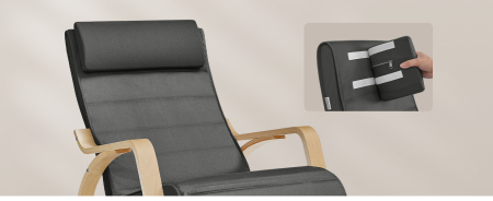 SONGMICS Scaun balansoar din lemn, suport picioare reglabil, maxim 150kg, 67x122x84 cm, gri inchis [8]