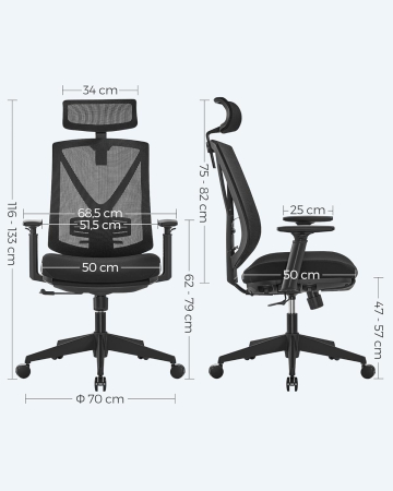 Scaun birou ergonomic cu suport picioare extensibil, sezut gros cu spuma, spatar mesh si tetiera reglabila, 69x70x133 cm, negru [3]