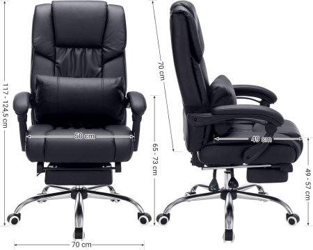 Scaun birou ergonomic, cu suport picioare retractabil, spatar reglabil 135Â°, maxim 150 kg, 70x70x125 cm, negru [5]