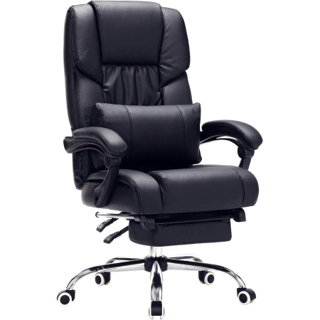 Dormitor & birou - Scaun birou ergonomic, cu suport picioare retractabil, spatar reglabil 135Â°, maxim 150 kg, 70x70x125 cm, negru