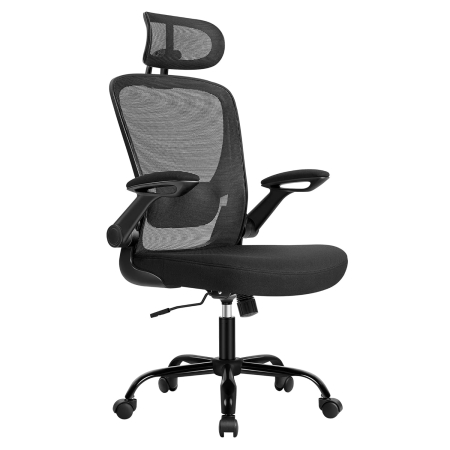 Scaune birou - Scaun birou ergonomic cu tetiera, suport lombar reglabil si cotiere rabatabile, 64x64x130 cm, negru