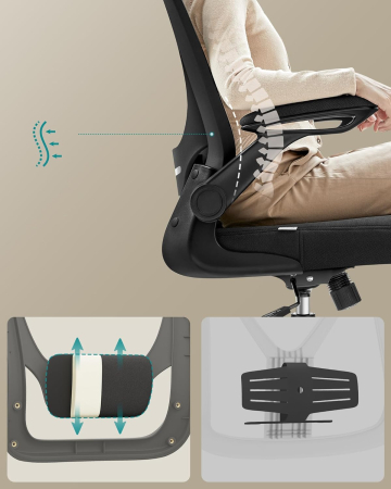 Scaun birou ergonomic cu tetiera, suport lombar reglabil si cotiere rabatabile, 64x64x130 cm, negru [4]