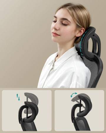 Scaun birou ergonomic cu tetiera, suport lombar reglabil si cotiere rabatabile, 64x64x130 cm, negru [3]