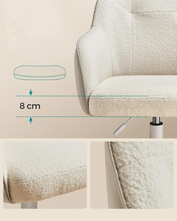 SONGMICS Scaun birou rotativ, reglabil pe inaltime, material sherpa si PU, cadru otel, 64x64x78-88cm, bej [3]