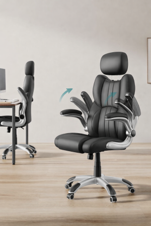 Scaun de birou ergonomic cu brate rabatabile, reglabil pe inaltime, suport cap ajustabil, 70x70x137 cm, negru [4]