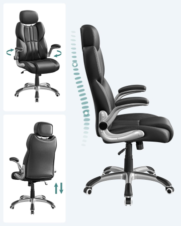 Scaun de birou ergonomic cu brate rabatabile, reglabil pe inaltime, suport cap ajustabil, 70x70x137 cm, negru [3]